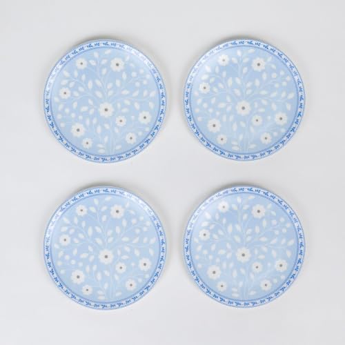 Image of GOLDEN QUEEN'S 18 Piece Dinner Set - Serving 6 | Perfect for Hosting and Daily Meals | Microwave Safe | Includes 6 Dinner Plates, 6 Small Bowls & 6 Side Plates (Blue & White Florals)