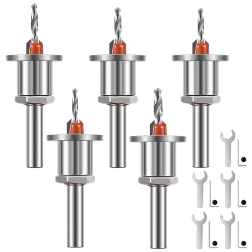 TMHCRDS 5Pcs Limit Countersink Drill Bit, Tapered Countersink Drill Bit, Adjustable Limit Countersink Drill Bit for Plastic, Multifunctional Round Shank Bore Woodworking Drill Bit 2.8/3/3.2/3.5/4mm