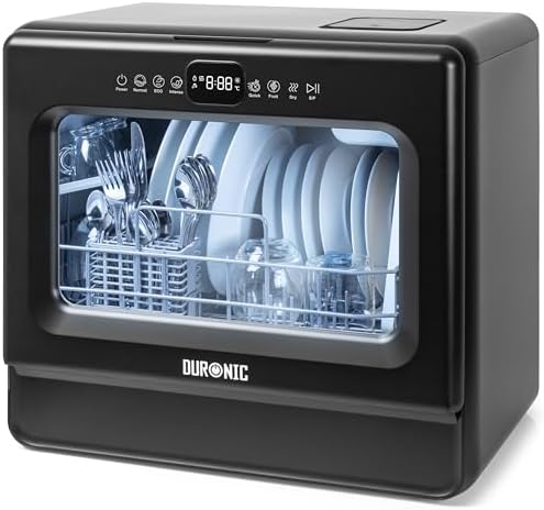 Duronic Table Top Dishwasher DW10 Portable Mini Dishwashers Compact 5L Countertop Dish Washer with 5 Wash Cycles Electric Tabletop Dishwasher Cleaner for Quick Eco Cleaning Plates Glass Cutlery Fruit