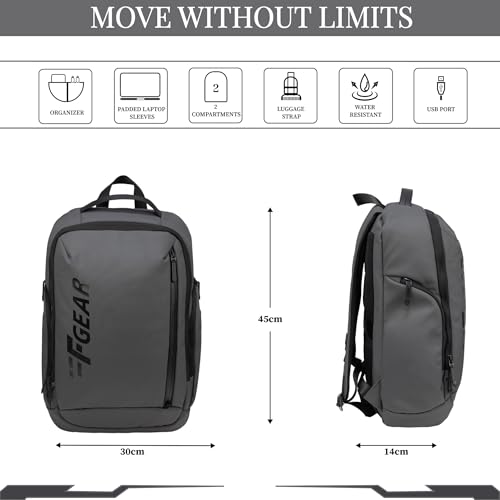 Image of F Gear Bellagio Grey 20L Laptop Backpack|Securely Fits Laptop Up to 17-Inch Laptop|USB & Type-C Charging Ports|Ideal Backpack for Office, College, Daily Commute & Travel
