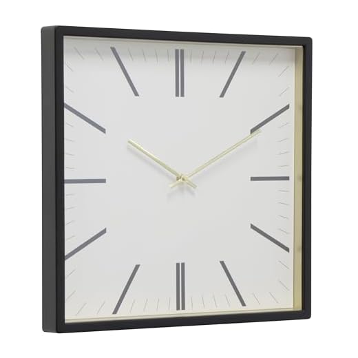 Forma Square Modern Wall Clock, 16 " Minimalist Black Frame with Gold Trim, Quartz Movement, Glass