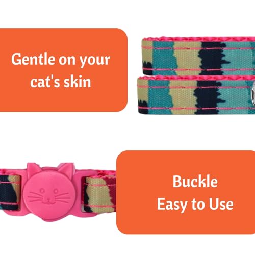 Image of Emily Pets Cat Collar for Girl Boy, Colorful Breakaway Cat Collars with Bell, Adjustable Printed Nylon woth Safety Buckles Kitten Collar (Color May Vsry, 1 Piece)