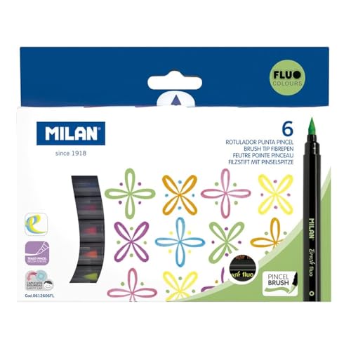 Milan 6 Fluo Colours Brush Tip Fibrepens