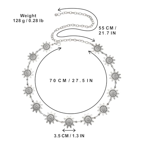 Metal Concho Chain Belt for Women,Trend Vintage Western Cowgirl Adjustable Belts,Beach Vacation Boho Waist Chain2