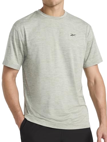 Reebok Mens Strike Short Sleeve Crewneck T-Shirt, Standard Fit, Lightweight Stretch Poly Jersey Fabric, Iceberg Green Heather, S