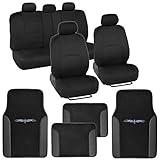 BDK Black Combo Fresh Design Matching All Protective Seat Covers (2 Front 1 Bench) with Heavy Protection Sleek Graphic Auto Carpet Floor Mats (4 Set)