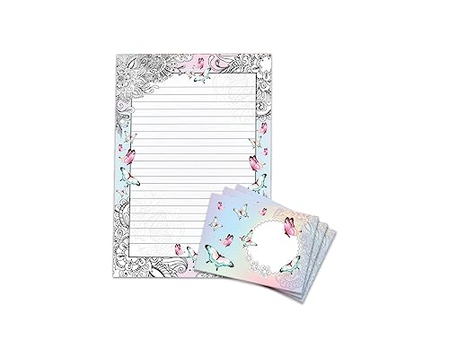 Papier à lettre papillon et fleurs avec 2 blocs A4 et 25 enveloppes filles