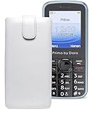 Original Favory ® Etui Tasche für / Primo 305 by Doro / Leder Etui Handytasche Ledertasche Schutzhülle Hülle Hülle *Lasche mit Rückzugfunktion* In Weiss
