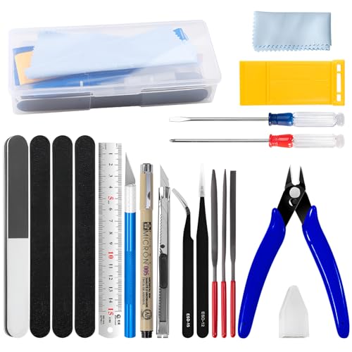21Pcs Modeler Basic Tools Craft Set Hobby Building Tools Kit for Gundam Car Model Building,with Pliers,Knife,Files,Tweezers & Accessories (White)