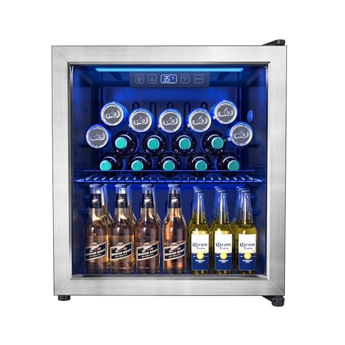 Beverage Refrigerator and Cooler, 1.77 Cu.Ft Mini Fridge with Glass Door for Soda Beer or Wine, Freestanding Small Drink Dispenser, Digital Temperature Control, Home, Bar, Office.