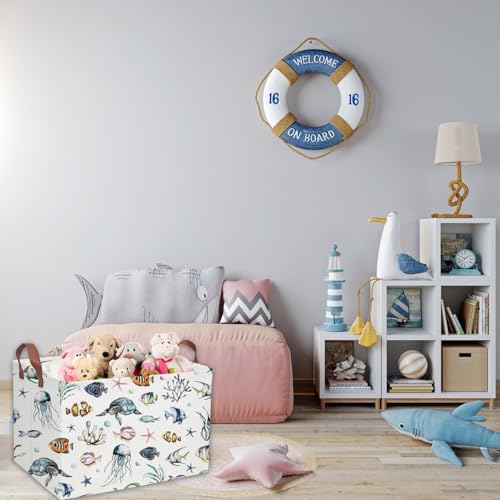 Image of Sanjiaofeng Rectangular Kids Basket Ocean Storage Bins,Boys and Girls Storage Basket with Handles.Clothers,Toys,Books,Kid's Gifts Bins. (Ocean)
