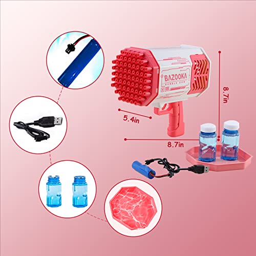 Bubble Gun Bazooka Bubble Machine Gun Blaster 69 Hole Bubble Machine With Colored Lights Gifts For Kids Adults Outdoor Best Tik Tok Toys For Wedding Birthday Party Pink #TOP3