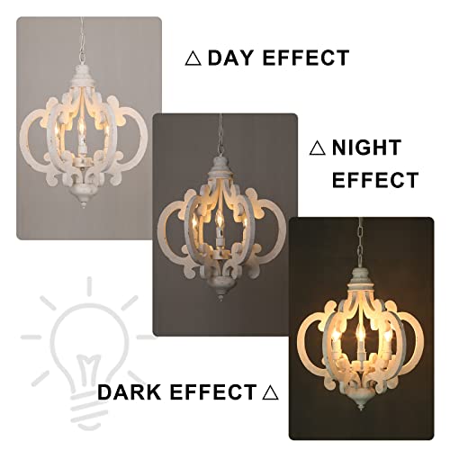 ANQIANYUE Wooden Farmhouse Chandelier, 6-Lights Rustic Wood Chandelier, Antique Distressed White French Country Chandelier for Dining Room Kitchen Island Hallway Foyer Living Room (20.1") - Image 9