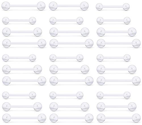 Scerring 30Pcs 14G Clear Acrylic Bioflex Nipple Tongue Bar Barbell Rings Piercing Retainer Piercing Body Jewelry 9/16Inch 5/8Inch 3/4Inch #TOP27