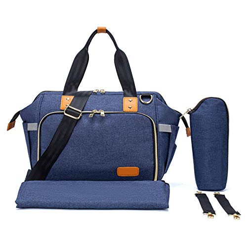Bolso de maternidad Bolso de mano Bolsa impermeable para el pañal del bebé Bolsa de hombro con cambiador, bolsa aislante para biberones y correas para el cochecito de mamá y papá - Azul Cover