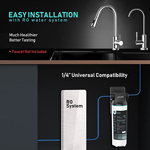 Frizzlife TAM4 Under Sink Inline Water Filter - Alkaline PH+ Remineralization, NSF/ANSI 42 Certified, Adjust Taste & PH, Restore Essential Minerals, 1/4 Pipe Fits for Reverse Osmosis Systems