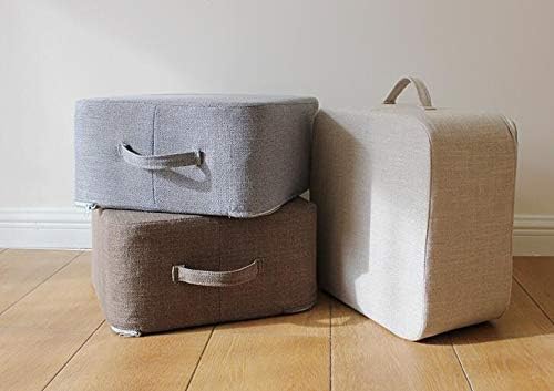 Floor Seating Pouf Foot Stool Linen Square Ottoman Floor Cushion Meditation Reading Cushion with Handle Design Removable Washable I (A)