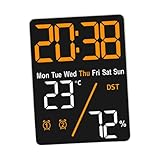 【Caractéristiques】L'horloge canlendar enfichable avec date, semaine, heure et température intérieure, grand affichage à chiffres, formats d'affichage 12 ou 24 heures, réveil de bureau avec réglage de la luminosité à 3 niveaux