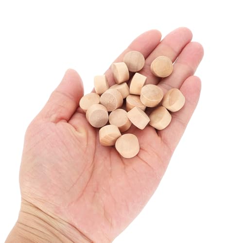 Image of uxcell 26Pcs Wood Button Plugs, 13.5mm /0.53 inch Flat Head Hardwood Screw Hole Plug Wooden Caps Buttons Wood Plug for Furniture Woodworking Craft Decor (15mm x 13.5mm)