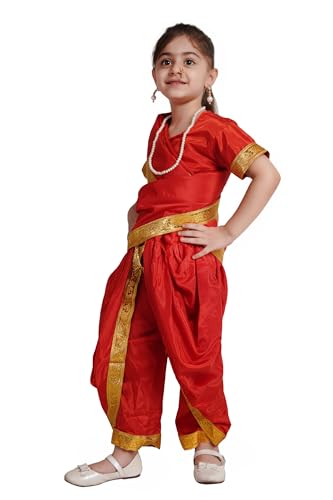 Image of Kaku Fancy Dresses Marathi Girl Lavni Folk Dance Costume with Jewellery for Kids - Red, 10-12 Years