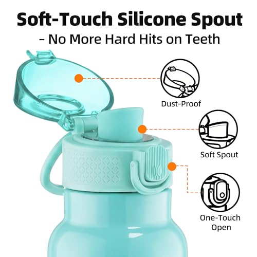 Image of Fanhaw 24 oz Insulated Water Bottle with Soft Silicone Spout Lid, Leakproof Stainless Steel Vacuum Bottle for School, Sports& Daily Use, Kids, Teens& Adults, Back to School Essentials (Tif Blue)