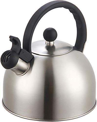 2 Liter Stainless Steel Whistling Tea Kettle - Modern Stainless Steel Whistling Tea Pot for Stovetop with Cool Grip Ergonomic Handle (2L Silver)