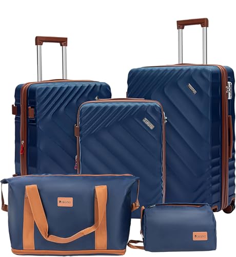 5 piece Luggage Set Expandable Suitcase 22x14x9 Airline Approved Carry on, ABS Hard Case Suitcases with Spinner Wheels, Advanced Security Lock, (DarkBlue, 5 Piece Sets(20/24/28/DB/TB))