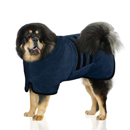 WUFANC Bata para Perros de Microfibra - Súper Absorbente y de Secado Rápido - con Cierre de Velcro y Cinta Ajustable - Ideal para Perros Grandes, Medianos y Pequeños (XXL)