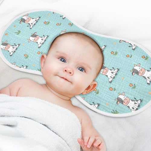 J JOYSAY Flowers Cow Teal Baby Burp Cloths for Boys Girls Large 22''x11'' Cotton 4 Layer Baby Infant Burp Cloths for Baby Sensitive Skin one sizex24