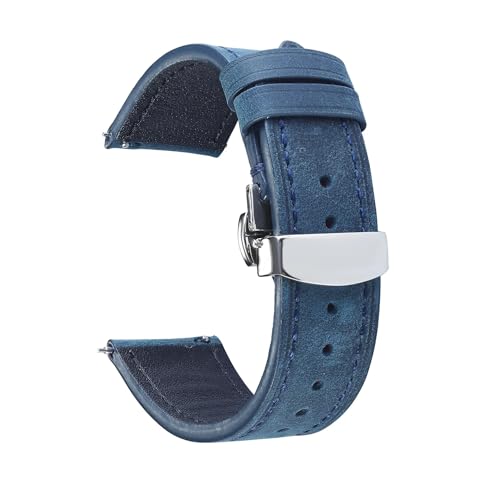 Bracelet de montre en cuir de vache véritable avec boucle papillon élégante 20mm
