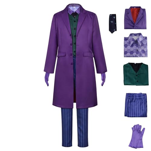 Mens Jacket Shirt Vest Tie Full Suit Halloween Cosplay Outfit (purple, M)