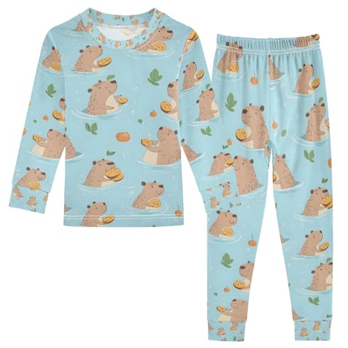 senya Cute Capybaras Swimming Q Pajamas Set Long Sleeve Soft Cotton Sleepwear 2 Piece