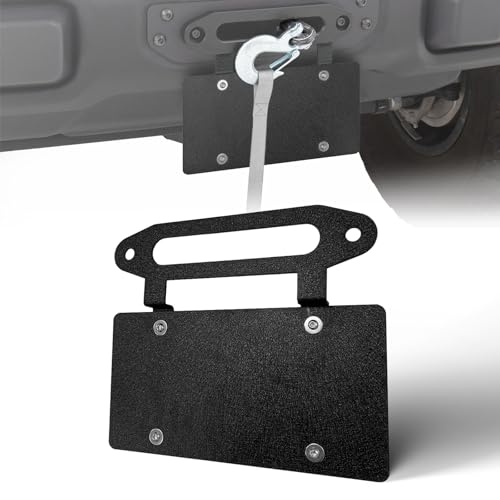 KLYONA Winch License Plate Bracket Compatible with 10 Hawse Fairlead Bumper Winch Mount Roller Universal Front License Frame Holder Relocation Fit for Most Pickup Trucks Off-Road Cars and SUVs