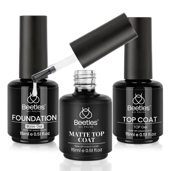 Beetles 3Pcs 15ml Base Gel & No Wipe Top Coat Nail Polish Matte C...
