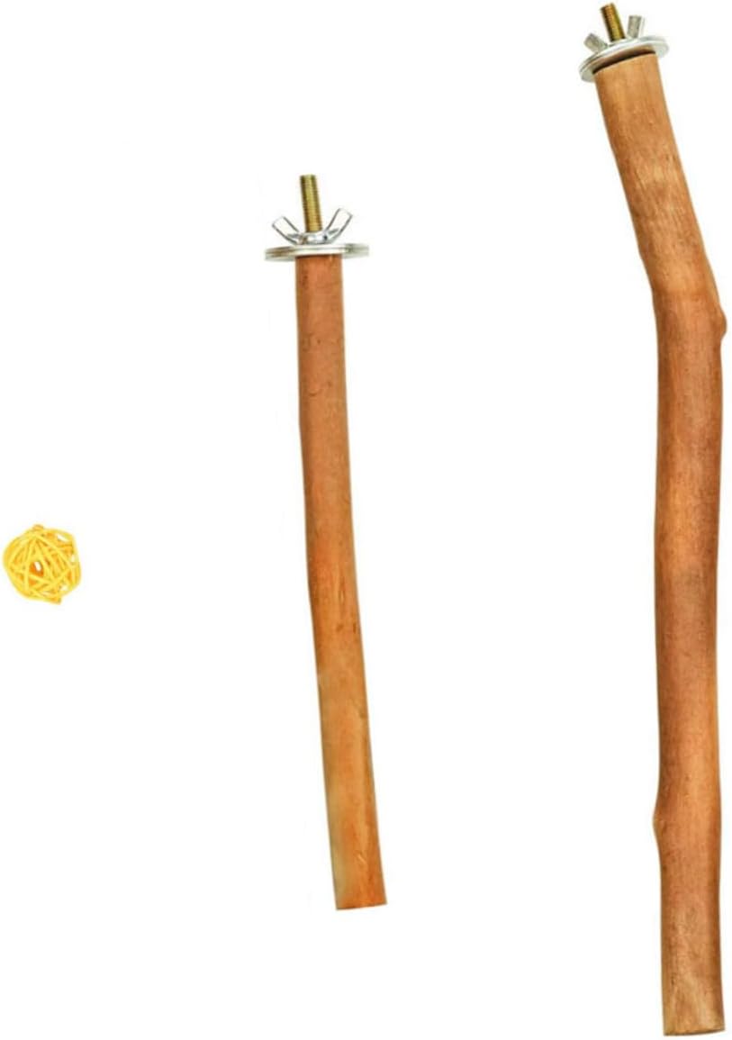 Wooden Bird Stand Pole with Base Parrot Perch Platform for Cage Accessories Natural Wood for Pet Play and Exercise Khaki with Rattan Ball