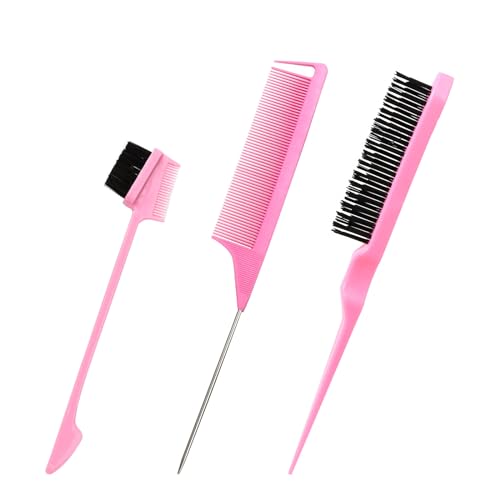 JOYSKY 3-in-1 Slick Back Hair Brush Set - Edges & Teasing Brushes, Back Combing, Salon & Home Use (Pink)