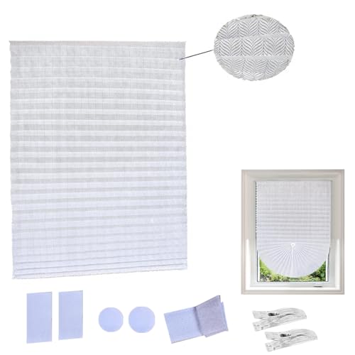 Garayma Ripple Shape Temporary Light Filtering Paper Shades for Windows,Cordless No Drill Self Adhesive Pleated Paper Blinds Free Cut Size 50% Light Filtering Shades (White, 36inch*71inch)