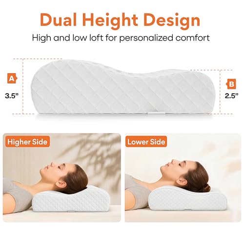 Image of FOVERA Cervical Pillow for Neck Pain | 2 Years Warranty | for Spondylitis Neck & Shoulder Pain, Orthopedic Memory Foam Pillow for Sleeping, Standard, 18 x 11 x 3.5 Inch, White Jacquard, Pack of 1