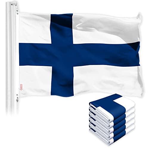 G128 5 Pack: Finland Finnish Flag | 3x5 Ft | LiteWeave Pro Series Printed 150D Polyester | Country Flag, Indoor/Outdoor, Vibrant Colors, Brass Grommets, Thicker More Durable Than 100D 75D Polyester