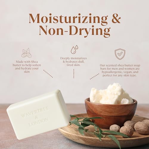 Image of Wavertree & London Vanilla Cedarwood Scented Natural Soap Bars (2 Bars), 7oz Moisturizing French Triple Milled Soap enriched with shea butter - Plant Oil Bath & Body Soap Bars [100% Naturally derived]