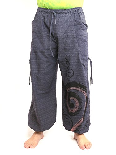 jing shop Harem Pants for Men & Women, Cotton Baggy Trousers, Adjustable Length, Drawstring Waist, 2 Pockets, One Size2