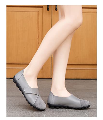 Image of Ladies Leather Slip On Flat Loafers,Low Top Casual Walking Nurse Shoes,Outdoor Versatile Trendy Driving Shoes.