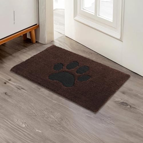 Oiilores Dirt Trapper Door Mat Indoor 40 x 60 cm, Non-Slip Washable Rug, Low-Profile Inside Doormats for Entryway, Super Absorbent Dog Mats for Muddy Paws, Brown