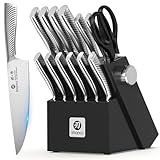 imarku 14-Piece Knife Block Set, Knife Set with Block and Build-in Sharpener, Japanese Stainless Steel Knife Set for Lasting Sharpness, Dishwasher Safe, Black