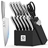 imarku 14-Piece Knife Block Set, Knife Set with Block and Build-in Sharpener, Japanese Stainless Steel Knife Set for Lasting Sharpness, Dishwasher Safe, Black