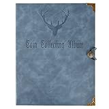 150 Pockets Coin Collecting Holder Album, 240 Pockets Paper Money Penny Currency Collection Holder, Leather Coin Currency Collecting Holder Album, Large Storage Coins Collectors Book. (Navy Blue)