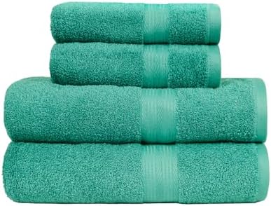 Amazon Basics Handtücher-Set, 100% Baumwolle, Farbecht, Saugfähig, 2 Badetücher, 2 Handtücher, 4-teilig, Grün