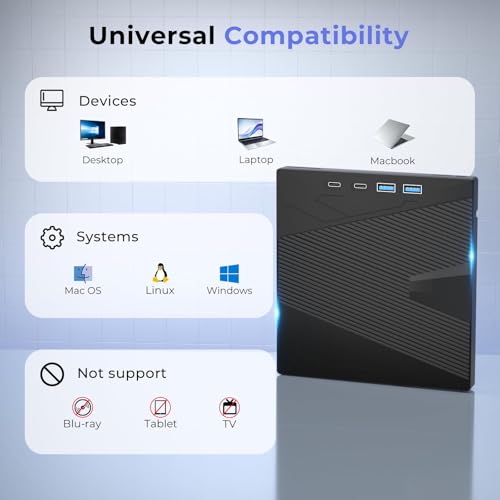 Lecteur CD/DVD externe USB 3.0 et Type-C pour ordinateur portable et PC