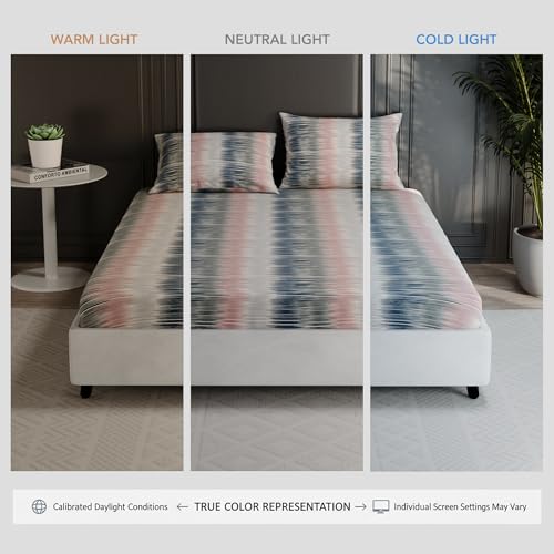 Image of BLISSHOME Everlast 150TC King Size Fitted Bedsheet with 2 Pillow Covers, Aesthetic Bedding, Wrinkle Resistant, 100+ Wash Durable, Quick Dry, Geometric Pattern - Green (183cm x 198cm +25cm Drop)