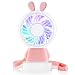 Mini Handheld Fan,Personal Portable Rechargeable Fan with Color LED Light 2 Adjustable Speeds Standing Base for House Travel Camping and Children Gifts - Pink Rabbit